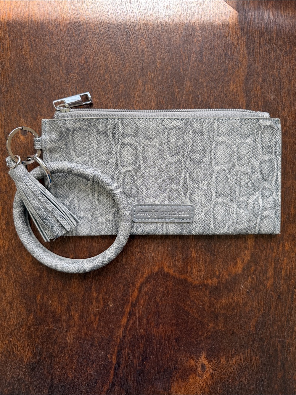 5/$20 Simply Southern Gray Snake-Embossed Wristlet with Tassel, NWOT